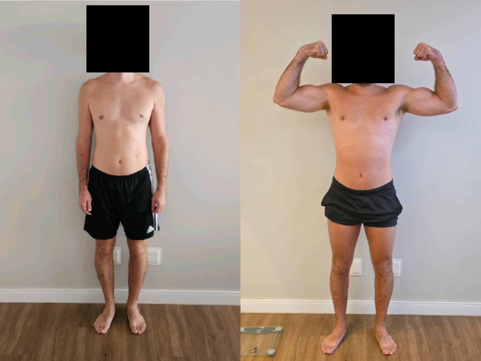 Comparação antes e depois 3, com rostos preservados em privacidade
