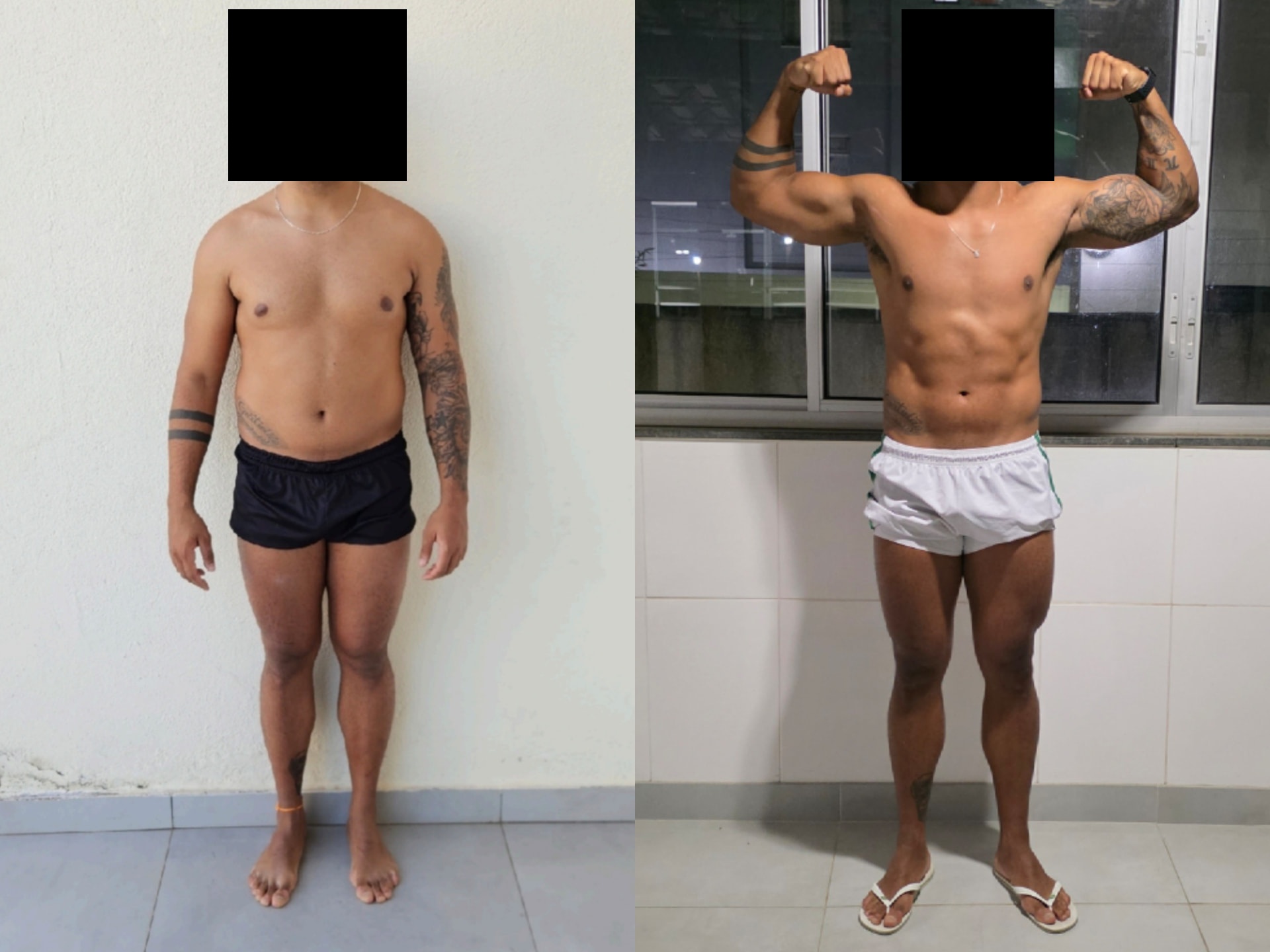 Comparação antes e depois 2, com rostos preservados em privacidade